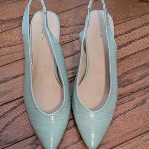 J. Crew Women's Light Blue Croc-Embossed Slingback Flats